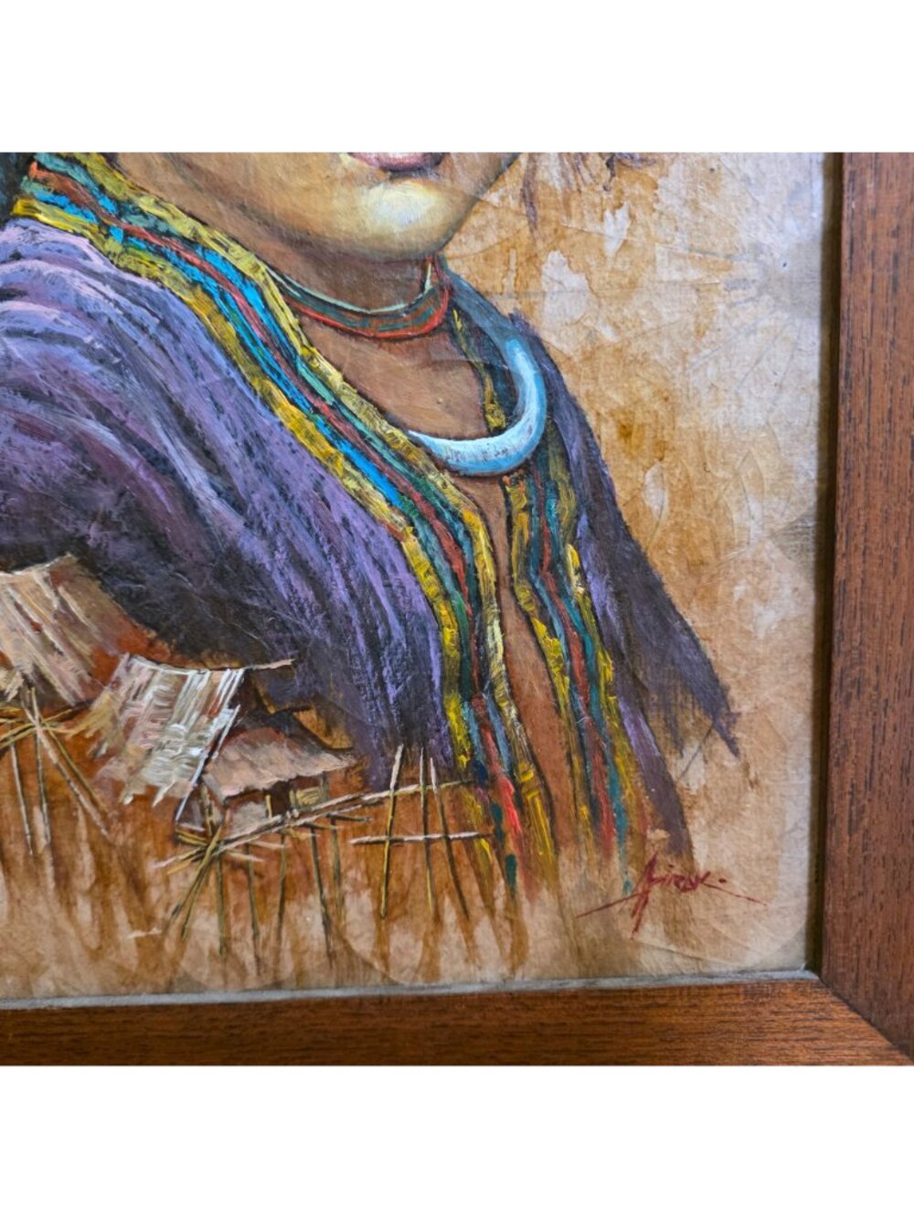 Painting On Tobacco Leaves by MAITREE JUNTAROOPAMAI Mother & Child 12x16" - Picture 5 of 13